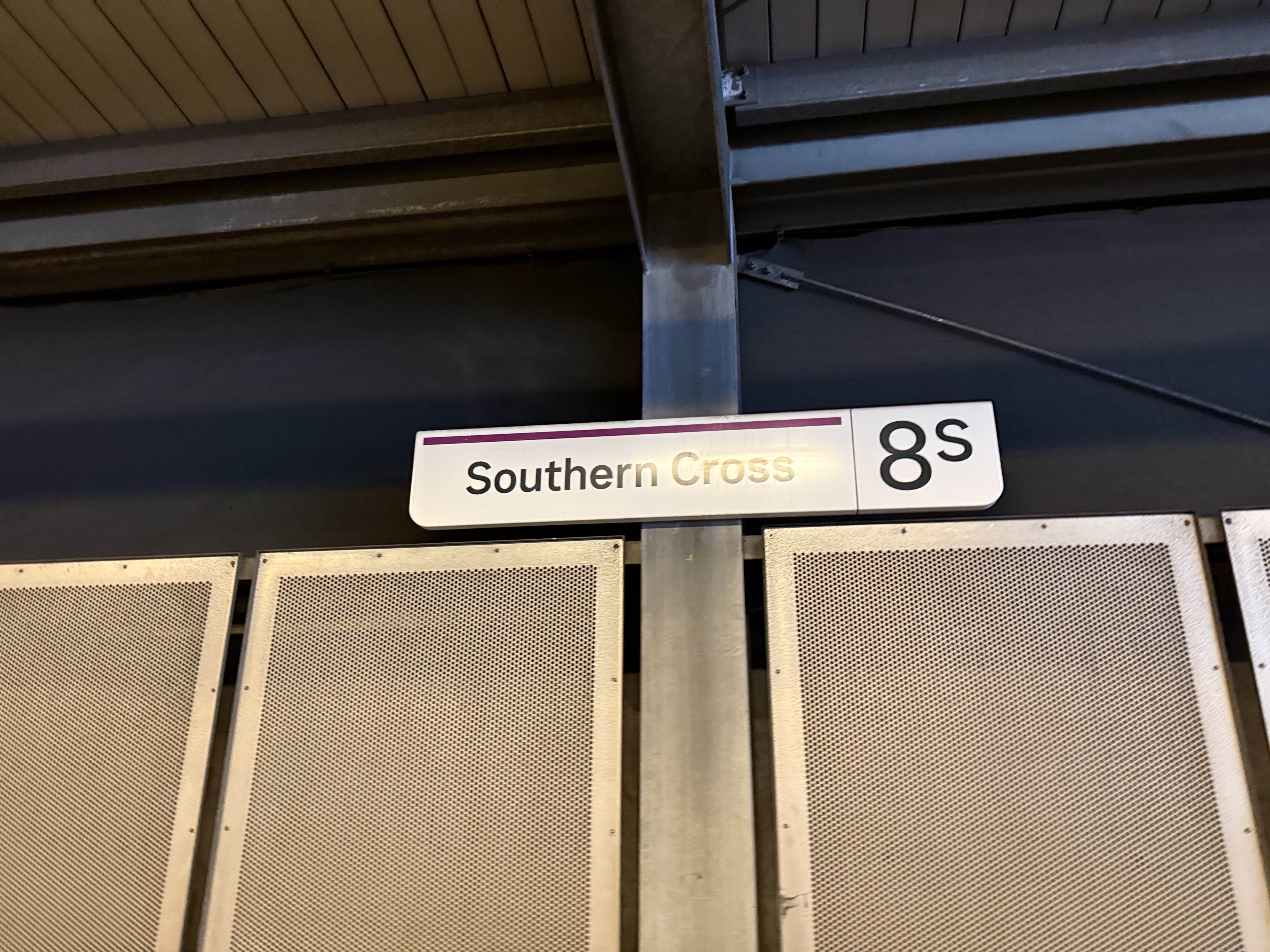 Picture of a sign on a platform at Flinders Street station that reads flinders street